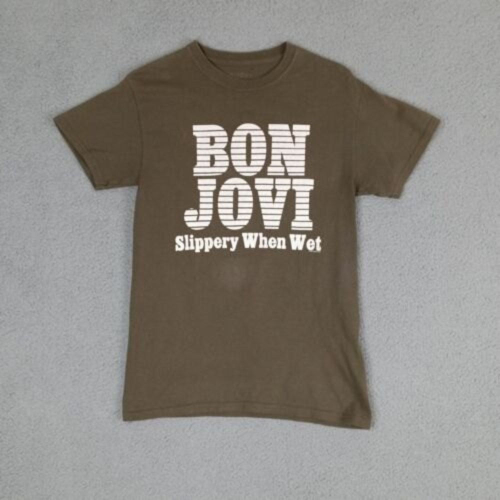 Bon Jovi Bandmerch Size XS Army Green Graphic Tee Shirt